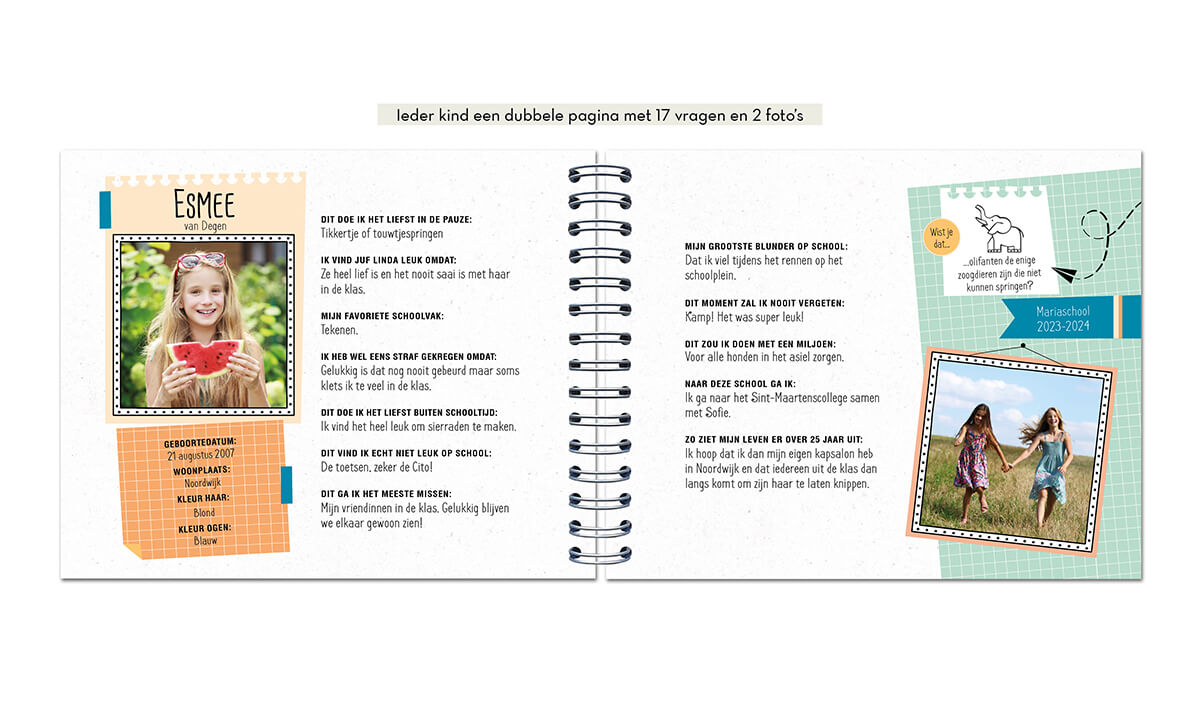 een vriendenboekje met vragenlijst en foto's voor het afscheid van de basisschool