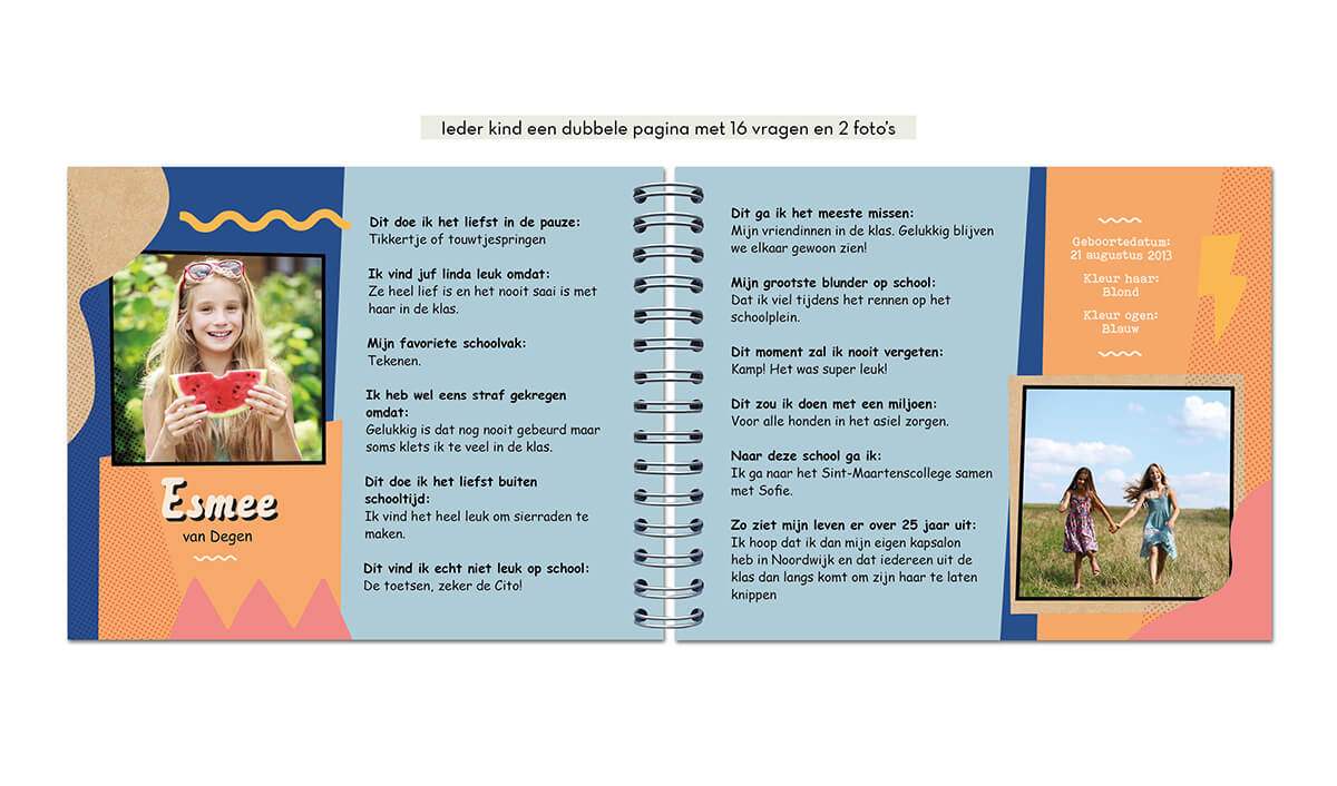 een vriendenboekje met vragenlijst en foto's voor het afscheid van de basisschool
