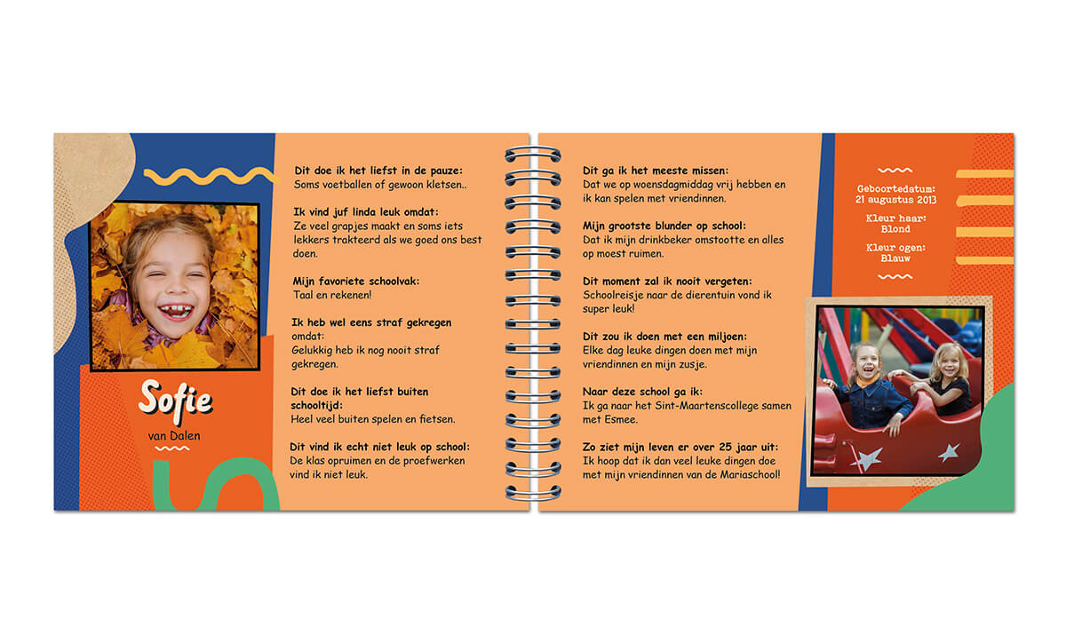 een vriendenpagina in een schoolboekje voor het afscheid van groep 8